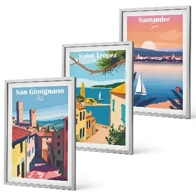 Italienische Stadtlandschaften Bilder-3er-Set mit Rahmen