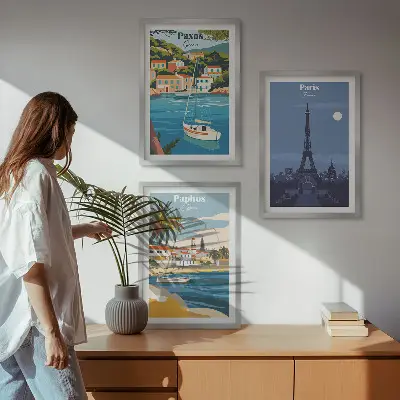 3er-Set Bilder mit Rahmen Motiv Küstenstädte und Architektur