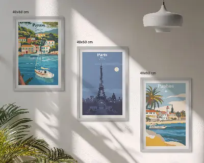 3er-Set Bilder mit Rahmen Motiv Küstenstädte und Architektur