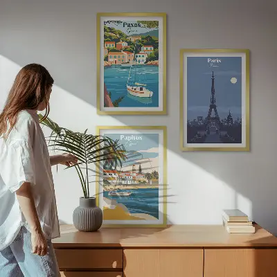 3er-Set Bilder mit Rahmen Motiv Küstenstädte und Architektur
