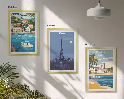 3er-Set Bilder mit Rahmen Motiv Küstenstädte und Architektur