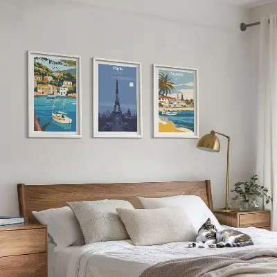 3er-Set Bilder mit Rahmen Motiv Küstenstädte und Architektur