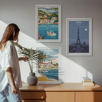 3er-Set Bilder mit Rahmen Motiv Küstenstädte und Architektur