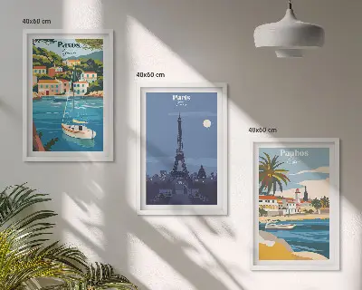 3er-Set Bilder mit Rahmen Motiv Küstenstädte und Architektur