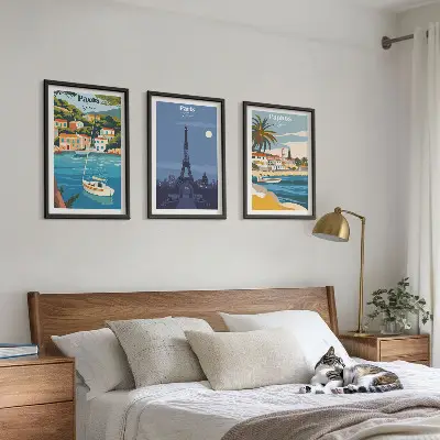 3er-Set Bilder mit Rahmen Motiv Küstenstädte und Architektur