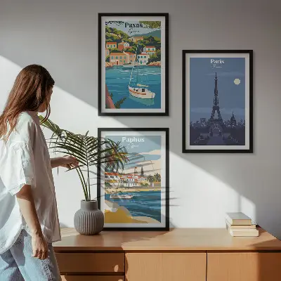 3er-Set Bilder mit Rahmen Motiv Küstenstädte und Architektur