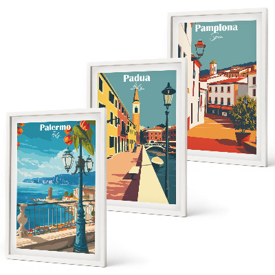 Gerahmtes bilderset Retro-Stadtillustrationen