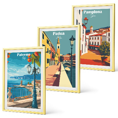 Gerahmtes bilderset Retro-Stadtillustrationen