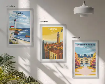 Gerahmtes Bilderset mit Ansichten von Orten am Meer und von Städten