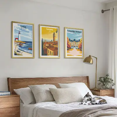 Gerahmtes Bilderset mit Ansichten von Orten am Meer und von Städten