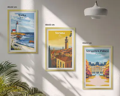 Gerahmtes Bilderset mit Ansichten von Orten am Meer und von Städten