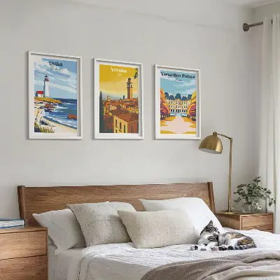 Gerahmtes Bilderset mit Ansichten von Orten am Meer und von Städten