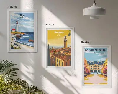 Gerahmtes Bilderset mit Ansichten von Orten am Meer und von Städten