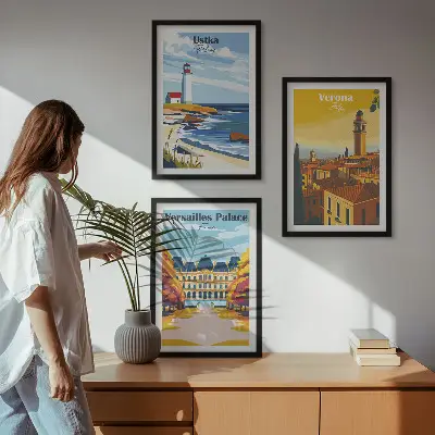 Gerahmtes Bilderset mit Ansichten von Orten am Meer und von Städten