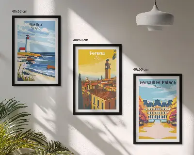 Gerahmtes Bilderset mit Ansichten von Orten am Meer und von Städten