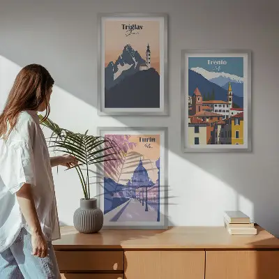 Retro-Illustrationen zur Bergarchitektur 3er-Set mit Rahmen