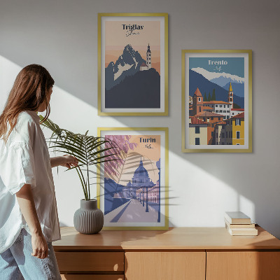 Bilder-3er-set mit rahmen Retro-Illustrationen zur Bergarchitektur