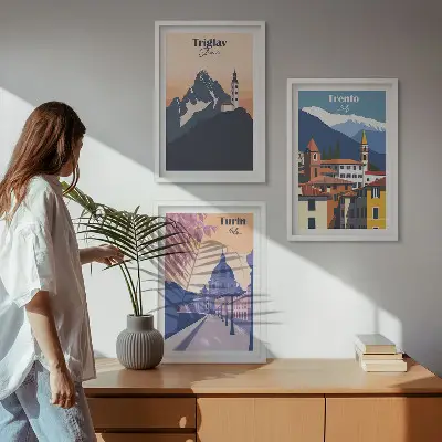 Retro-Illustrationen zur Bergarchitektur 3er-Set mit Rahmen