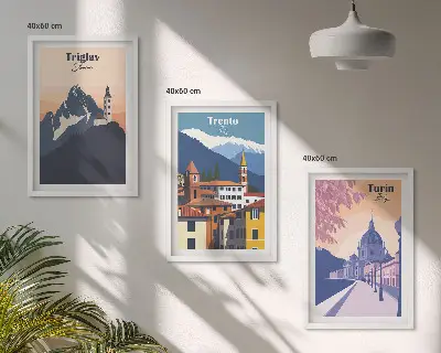 Retro-Illustrationen zur Bergarchitektur 3er-Set mit Rahmen