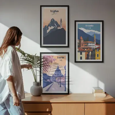 Retro-Illustrationen zur Bergarchitektur 3er-Set mit Rahmen