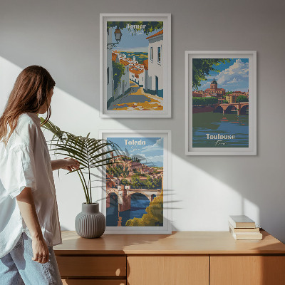 Gerahmtes bilderset Retro-Stadtgrafiken