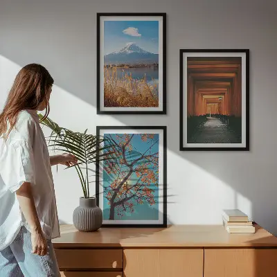 Japanische Naturlandschaften gerahmtes bilderset