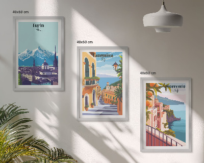 Bilder-3er-set mit rahmen Farbenfrohe Retro-Stadtansichten