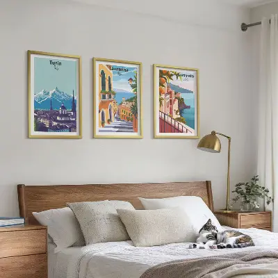 Farbenfrohe Retro-Stadtansichten 3er-Set mit Rahmen