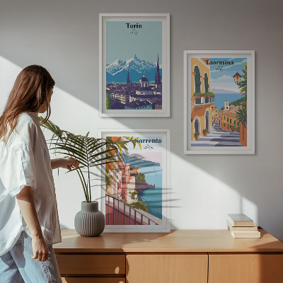 Bilder-3er-set mit rahmen Farbenfrohe Retro-Stadtansichten