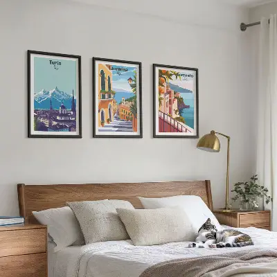 Farbenfrohe Retro-Stadtansichten 3er-Set mit Rahmen