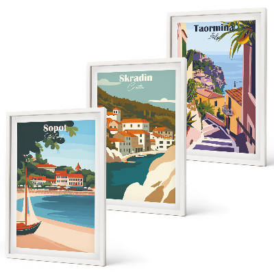 Bilder-3er-set mit rahmen Illustrationen von Küstenstädten