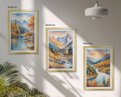 Bilder-3er-set mit rahmen Berglandschaft, Fluss, Herbst