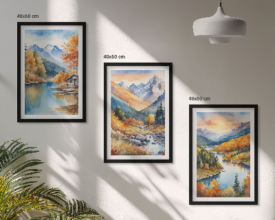 Bilder-3er-set mit rahmen Berglandschaft, Fluss, Herbst