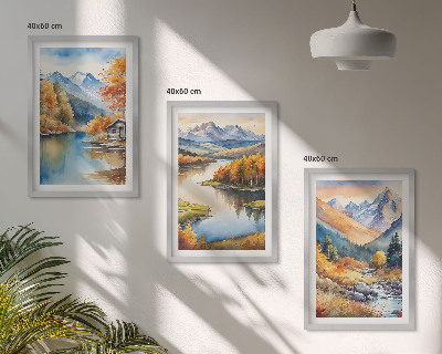 Gerahmtes bilderset Gebirgsflüsse, Herbstbäume