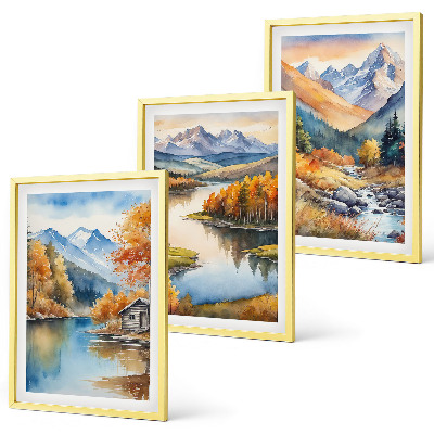Gerahmtes bilderset Gebirgsflüsse, Herbstbäume