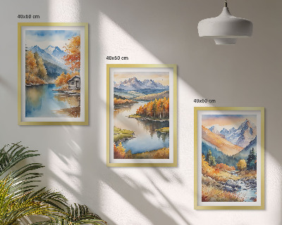 Gerahmtes bilderset Gebirgsflüsse, Herbstbäume