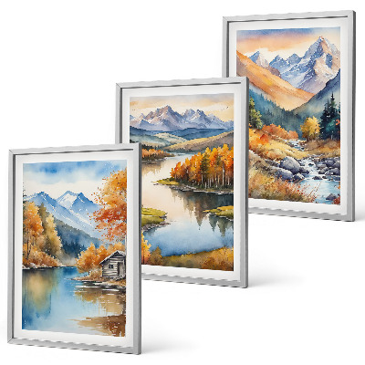 Gerahmtes bilderset Gebirgsflüsse, Herbstbäume