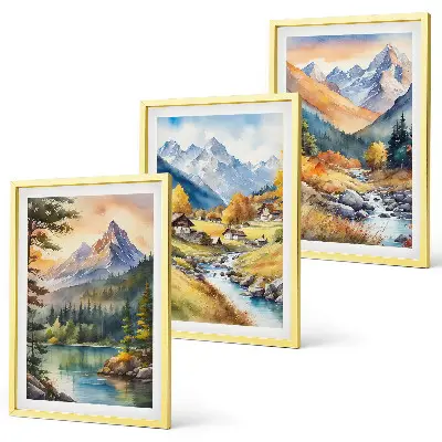 Berglandschaft mit Fluss 3er-Set Bilder mit Rahmen
