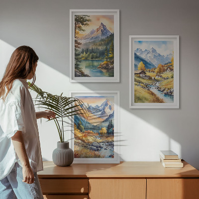 Bilder-3er-set mit rahmen Berglandschaft mit einem Fluss