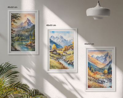 Bilder-3er-set mit rahmen Berglandschaft mit einem Fluss