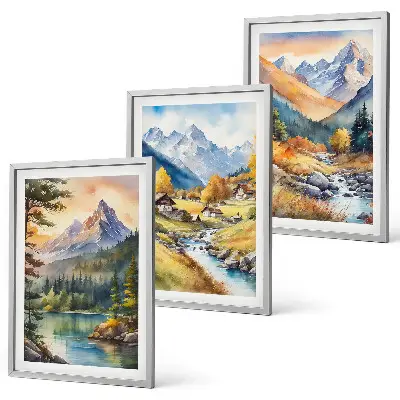 Berglandschaft mit Fluss 3er-Set Bilder mit Rahmen