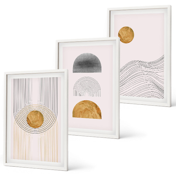 Gerahmtes bilderset Abstrakte Formen in Beige und Grau