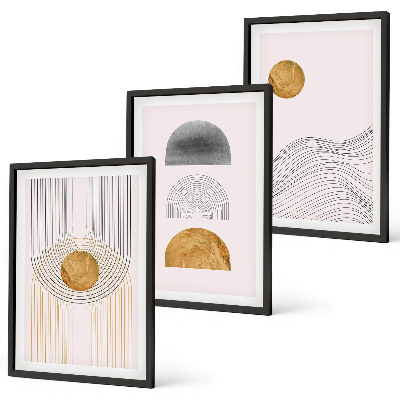 Gerahmtes bilderset Abstrakte Formen in Beige und Grau