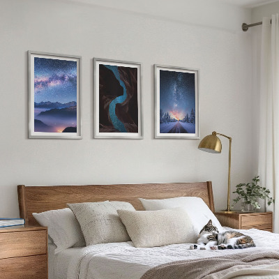 Bilder-3er-set mit rahmen Nachthimmel, Berge, Winterlandschaft