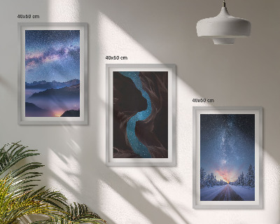 Bilder-3er-set mit rahmen Nachthimmel, Berge, Winterlandschaft