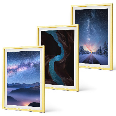Bilder-3er-set mit rahmen Nachthimmel, Berge, Winterlandschaft