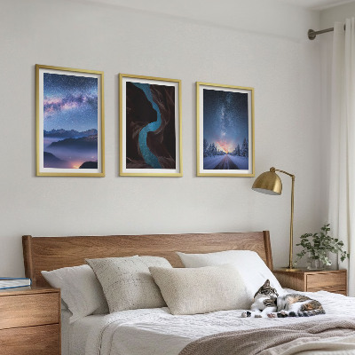 Bilder-3er-set mit rahmen Nachthimmel, Berge, Winterlandschaft