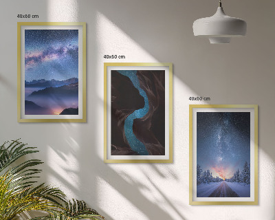 Bilder-3er-set mit rahmen Nachthimmel, Berge, Winterlandschaft