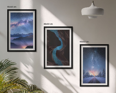 Bilder-3er-set mit rahmen Nachthimmel, Berge, Winterlandschaft