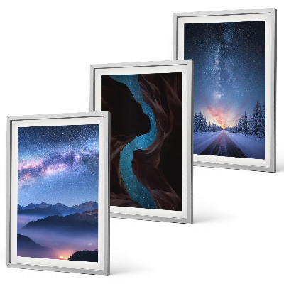 Bilder-3er-set mit rahmen Nachthimmel, Berge, Winterlandschaft
